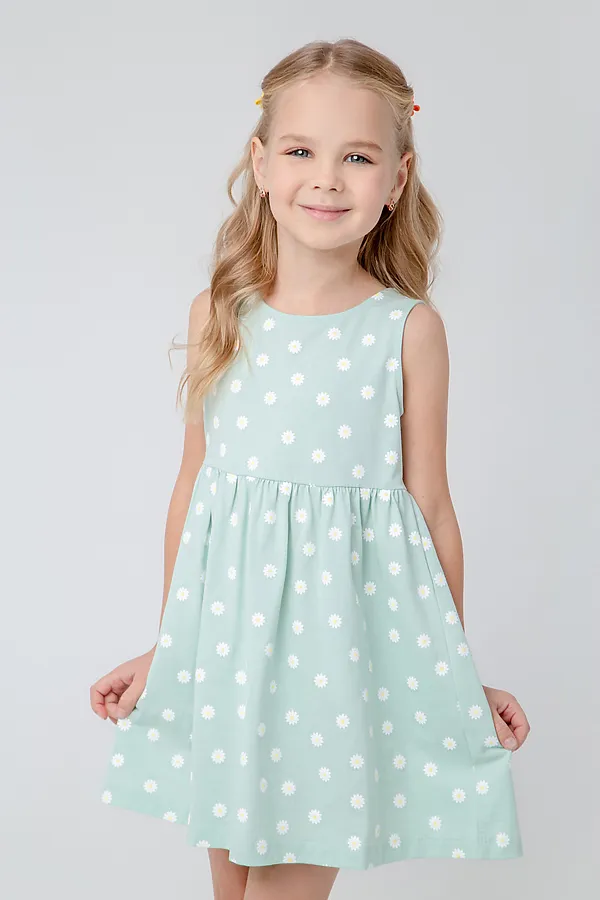 Платье CROCKID SALE, голубая дымка,маленькие ромашки к398 - фото 1