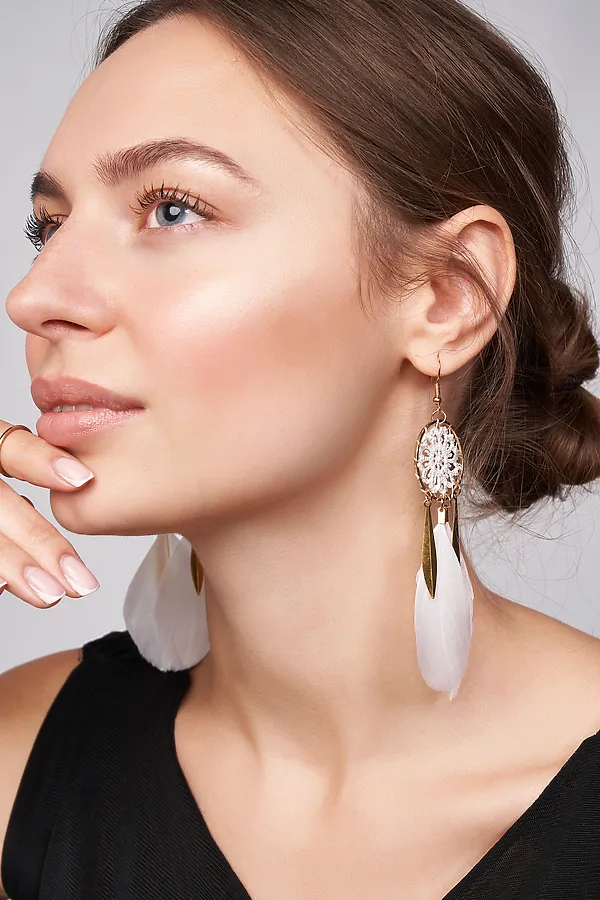 Серьги  "Ловец снов" MERSADA, золотистый, белый - фото 1