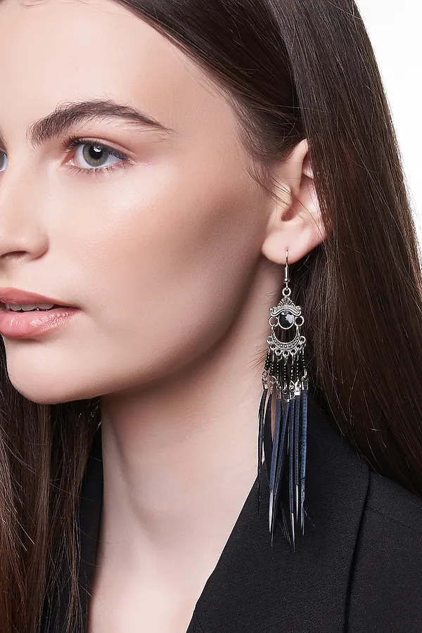 Серьги "Птицы" MERSADA, черный, серебристый - фото 1