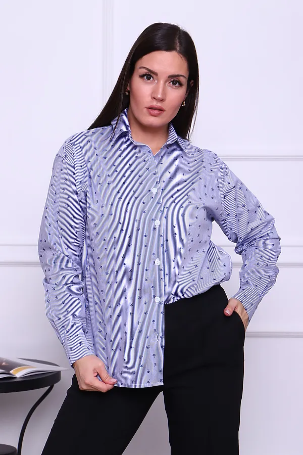 Рубашка LenaLineN арт. 02-001-22 НАТАЛИ, синяя полоска/зонтик - фото 1