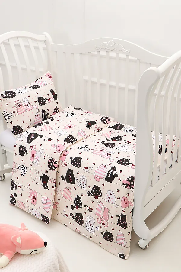 КПБ с простыней на резинке арт. КПБ-ПР/котики на бежев НАТАЛИ, в ассортименте - фото 1