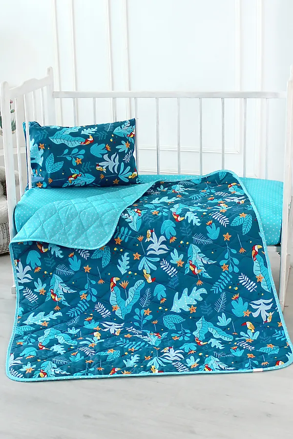 Одеяло BabyRelax леб. пух 100 гр. 110х140, бязь. арт. 4977 НАТАЛИ, тропические птички синий - фото 1