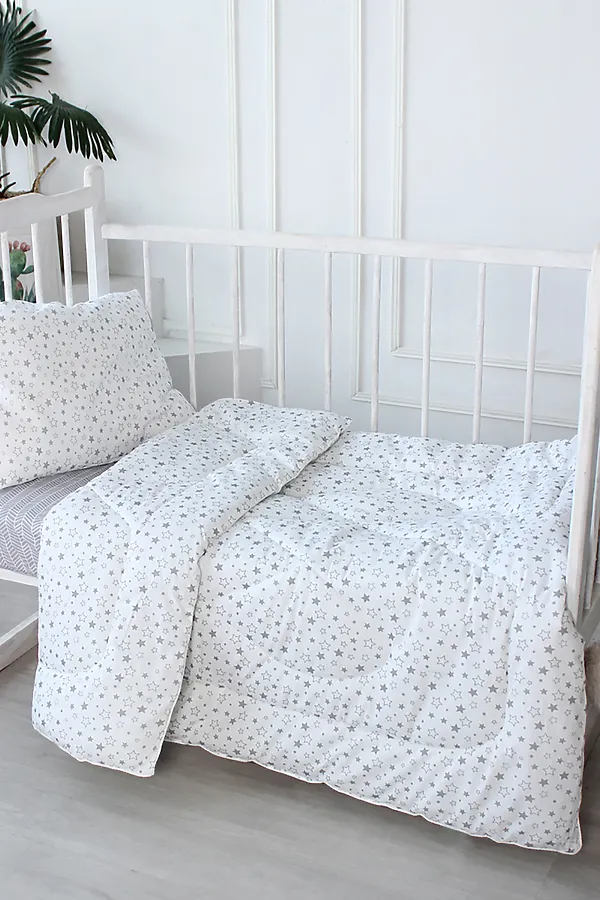 Одеяло BabyRelax леб. пух 300 гр. 110х140, бязь. арт. 4895 НАТАЛИ, звездное небо серый б/з - фото 1