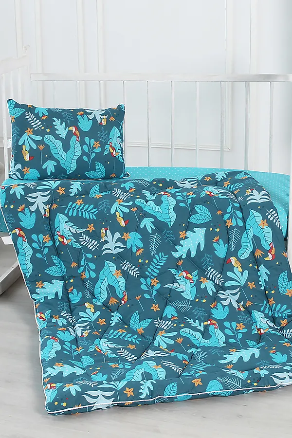 Одеяло BabyRelax леб. пух 300 гр. 110х140, бязь. арт. 4895 НАТАЛИ, тропические птички синий - фото 1