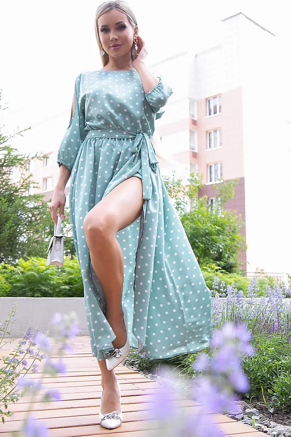 Платье "Танго вдвоём" LADY TAIGA, мята/горох - фото 1