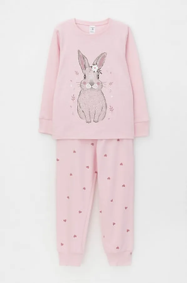 Пижама CROCKID, холодный розовый,милые сердечки - фото 1