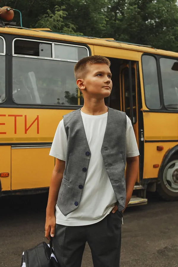 Жилет Школа серая клетка MINIDINO, серая клетка - фото 1