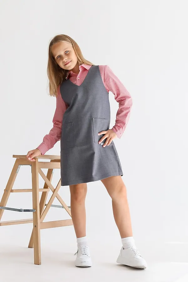 Сарафан Школа серая клетка MINIDINO, серая клетка - фото 1