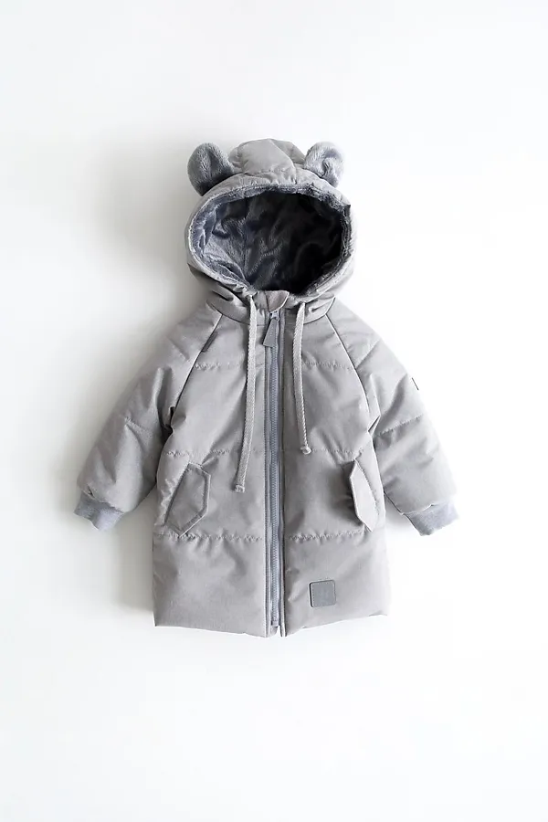 Пальто зима Мишка серебро MINIDINO, серебро - фото 1