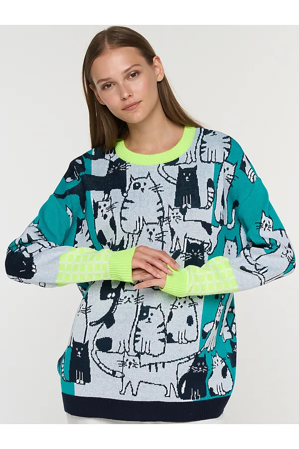 Джемпер VAY, белый/т.синий/яркая бирюза/неон - фото 1