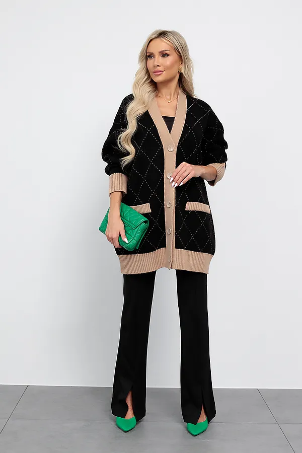 Кардиган KOSMOS, черный, бежевый - фото 1