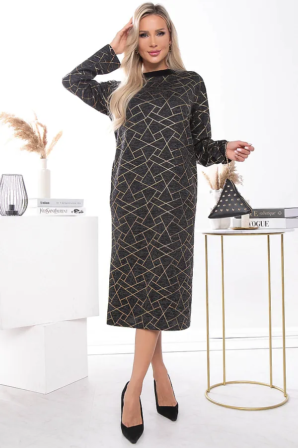 Платье "Янина" LADY TAIGA, серый меланж / золото - фото 1