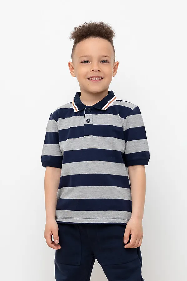 Поло CROCKID, серый меланж,индиго,полоска к406 - фото 1