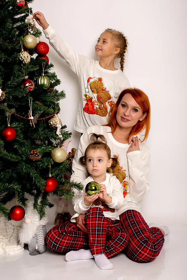 Пижама с брюками Каникулы-5 НАТАЛИ, молочный/красная клетка - фото 1