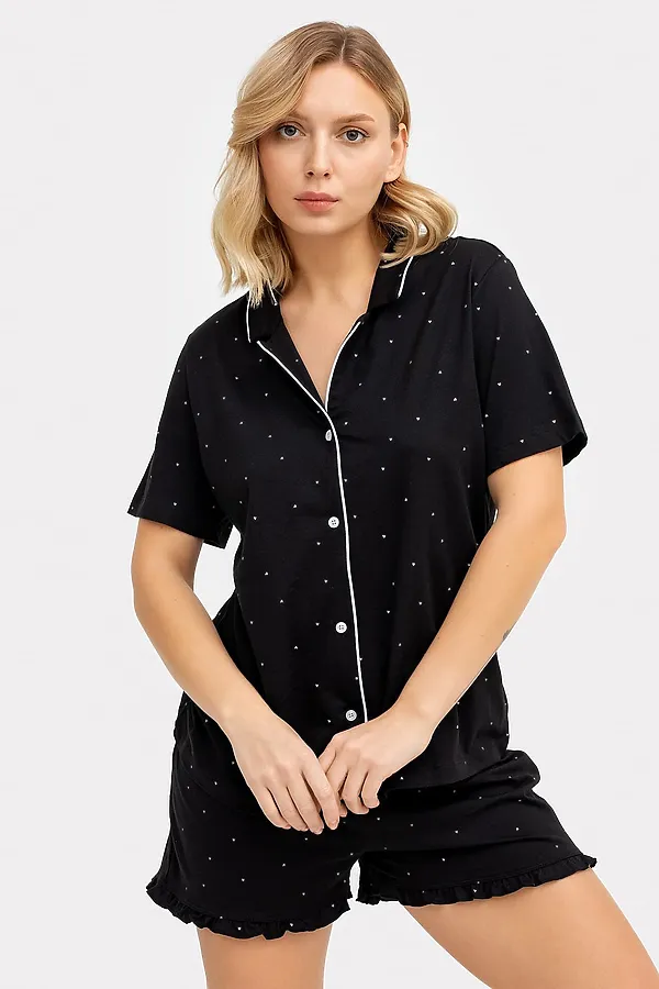 Пижама MARK FORMELLE, белые сердечки на черном - фото 1