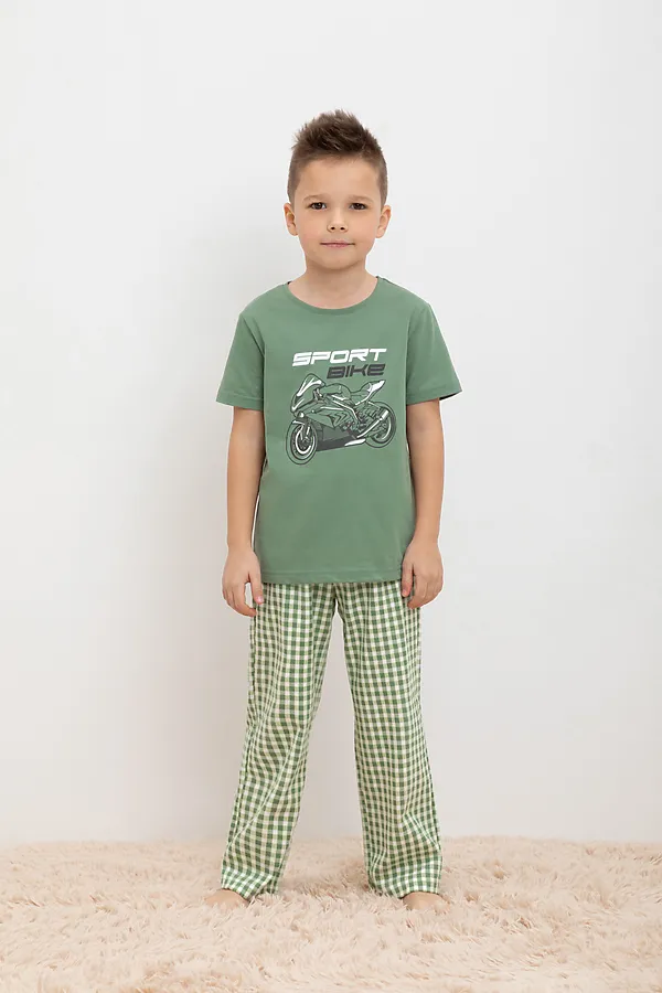 Пижама CROCKID, зеленый камень,маленькая клетка - фото 1