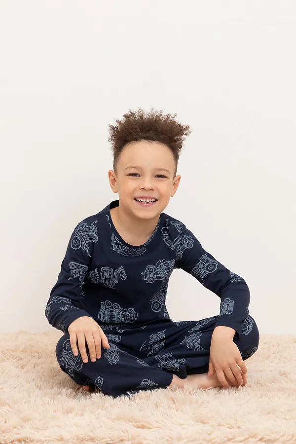 Пижама CROCKID, морской синий,дорожная техника - фото 1