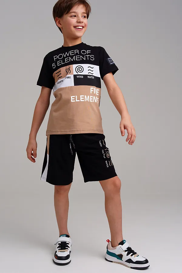 Комплект (Футболка+Шорты) PLAYTODAY, черный,бежевый,белый - фото 1