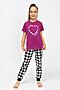 Пижама с брюками 91241 для девочки (футболка, брюки) НАТАЛИ (Пурпурный/черная клетка) 39782 #885617