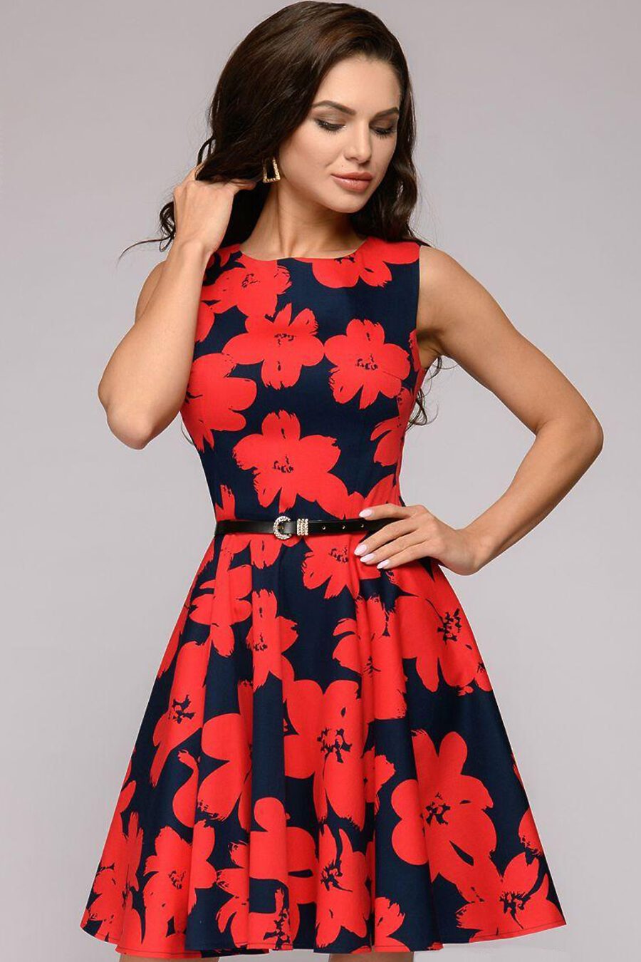Платье синее с красными цветами